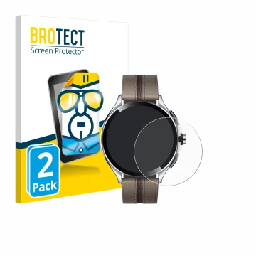 Vorderseite einer Produktverpackung mit dem Markenlogo BROTECT. Daneben ist das Gerät Xiaomi Watch 2 Pro mit dem zugehörigen D
