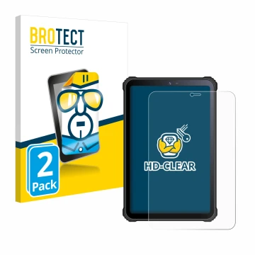 Vorderseite einer Produktverpackung mit dem Markenlogo BROTECT. Daneben ist das Gerät Oukitel RT3 mit dem zugehörigen Displays