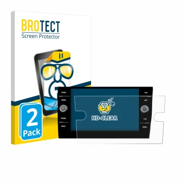 Vorderseite einer Produktverpackung mit dem Markenlogo BROTECT. Daneben ist das Gerät Volkswagen Taigo Discover Media 8” 2023 