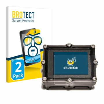 Vorderseite einer Produktverpackung mit dem Markenlogo BROTECT. Daneben ist das Gerät Shearwater Petrel 2 dive computer mit de
