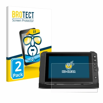 Vorderseite einer Produktverpackung mit dem Markenlogo BROTECT. Daneben ist das Gerät Lowrance Elite FS 9 mit dem zugehörigen 