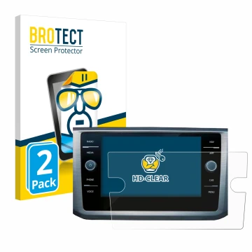 Vorderseite einer Produktverpackung mit dem Markenlogo BROTECT. Daneben ist das Gerät Volkswagen Passat B8 Discover Media 8