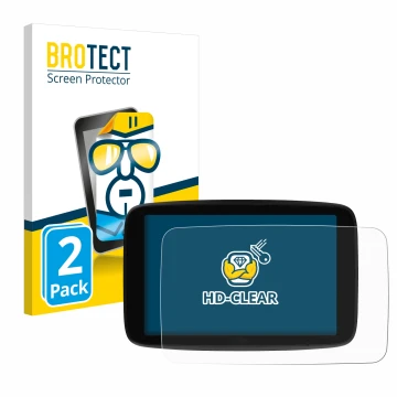 Vorderseite einer Produktverpackung mit dem Markenlogo BROTECT. Daneben ist das Gerät TomTom GO Superior 7