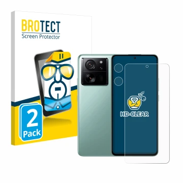 Vorderseite einer Produktverpackung mit dem Markenlogo BROTECT. Daneben ist das Gerät Xiaomi 13T Pro (Display+Kamera) mit dem 