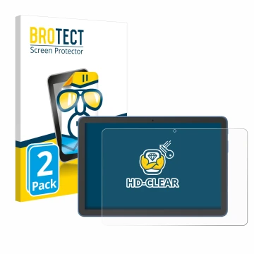 Vorderseite einer Produktverpackung mit dem Markenlogo BROTECT. Daneben ist das Gerät Amazon Fire HD 10 2023 (13. Gen.) mit de