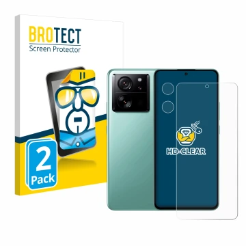 Vorderseite einer Produktverpackung mit dem Markenlogo BROTECT. Daneben ist das Gerät Xiaomi 13T (Display+Kamera) mit dem zuge