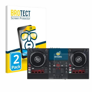 Vorderseite einer Produktverpackung mit dem Markenlogo BROTECT. Daneben ist das Gerät Numark Mixstream Pro+ mit dem zugehörige