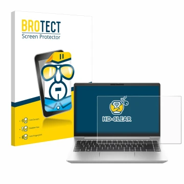 Vorderseite einer Produktverpackung mit dem Markenlogo BROTECT. Daneben ist das Gerät HP ProBook 445 G10 mit dem zugehörigen D