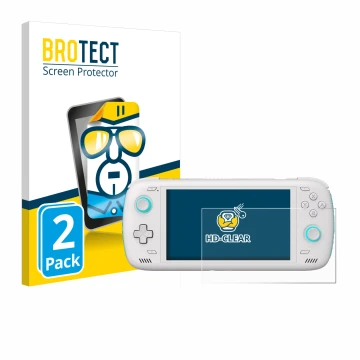 Vorderseite einer Produktverpackung mit dem Markenlogo BROTECT. Daneben ist das Gerät AYN Odin 2 mit dem zugehörigen Displaysc