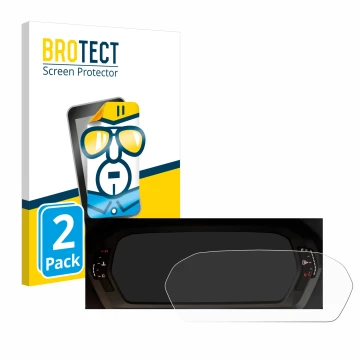 Vorderseite einer Produktverpackung mit dem Markenlogo BROTECT. Daneben ist das Gerät Audi A3 2023 Virtual cockpit mit dem zug