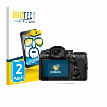 Vorderseite einer Produktverpackung mit dem Markenlogo BROTECT. Daneben ist das Gerät Sony Alpha 9 III mit dem zugehörigen Dis