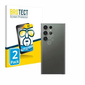 Vorderseite einer Produktverpackung mit dem Markenlogo BROTECT. Daneben ist das Gerät Samsung Galaxy S23 Ultra Enterprise Edit