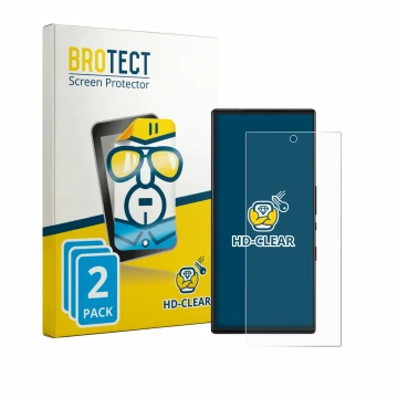 Vorderseite einer Produktverpackung mit dem Markenlogo BROTECT. Daneben ist das Gerät ZTE Nubia Red Magic 9 Pro mit dem zugehö
