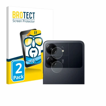 Vorderseite einer Produktverpackung mit dem Markenlogo BROTECT. Daneben ist das Gerät Xiaomi Poco C65 (NUR Kameraschutz) mit d
