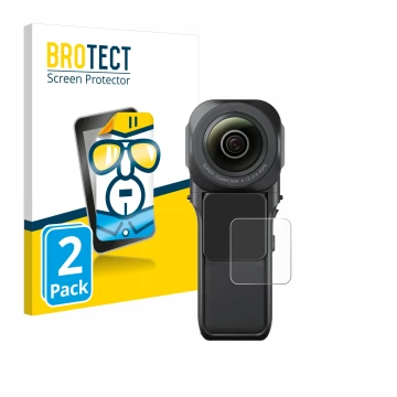 Vorderseite einer Produktverpackung mit dem Markenlogo BROTECT. Daneben ist das Gerät Insta360 One RS 1-Zoll 360 mit dem zugeh