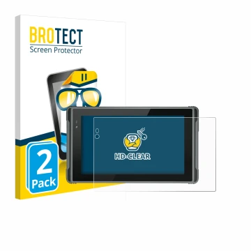 Vorderseite einer Produktverpackung mit dem Markenlogo BROTECT. Daneben ist das Gerät Hugerock X7 mit dem zugehörigen Displays