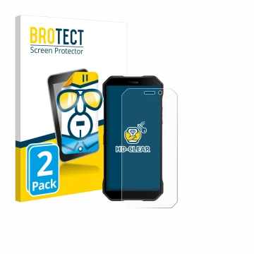 Vorderseite einer Produktverpackung mit dem Markenlogo BROTECT. Daneben ist das Gerät Doogee S61 Pro mit dem zugehörigen Displ