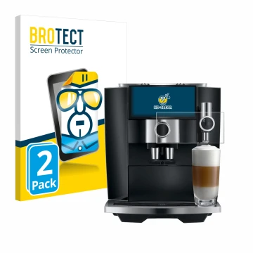 Vorderseite einer Produktverpackung mit dem Markenlogo BROTECT. Daneben ist das Gerät Jura J8 twin mit dem zugehörigen Display