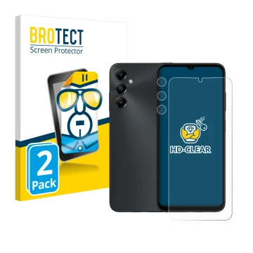 Vorderseite einer Produktverpackung mit dem Markenlogo BROTECT. Daneben ist das Gerät Samsung Galaxy A05s (Display+Kamera) mit