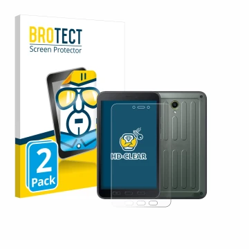 Vorderseite einer Produktverpackung mit dem Markenlogo BROTECT. Daneben ist das Gerät Samsung Galaxy Tab Active 5 (Hochformat)