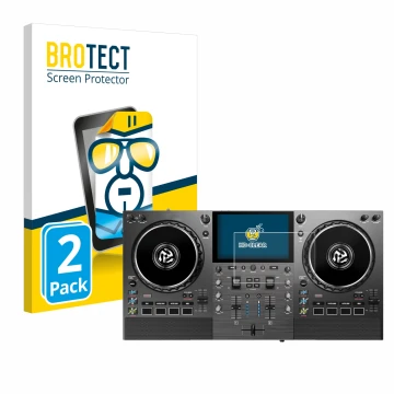 Vorderseite einer Produktverpackung mit dem Markenlogo BROTECT. Daneben ist das Gerät Numark Mixstream Pro Go mit dem zugehöri
