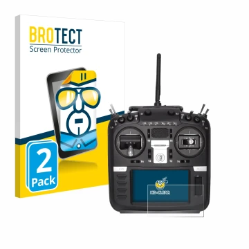 Vorderseite einer Produktverpackung mit dem Markenlogo BROTECT. Daneben ist das Gerät Radiomaster TX16S Mark II mit dem zugehö