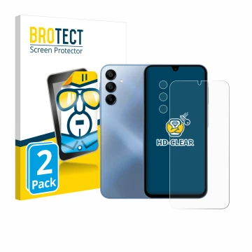 Vorderseite einer Produktverpackung mit dem Markenlogo BROTECT. Daneben ist das Gerät Samsung Galaxy A15 5G (Display+Kamera) m