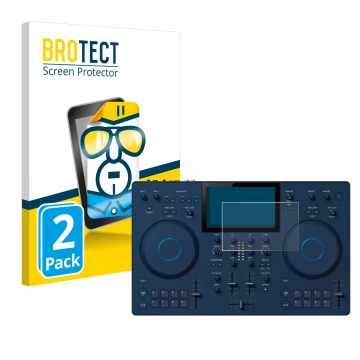 Vorderseite einer Produktverpackung mit dem Markenlogo BROTECT. Daneben ist das Gerät AlphaTheta OMNIS-Duo mit dem zugehörigen