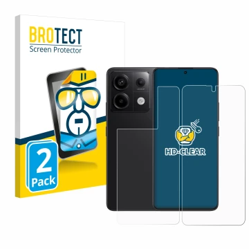 Vorderseite einer Produktverpackung mit dem Markenlogo BROTECT. Daneben ist das Gerät Xiaomi Redmi Note 13 Pro 5G (Display+Rüc