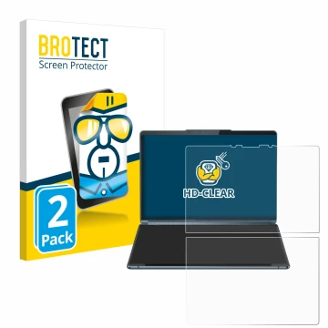 Vorderseite einer Produktverpackung mit dem Markenlogo BROTECT. Daneben ist das Gerät Lenovo Yoga Book 9i Gen 9 mit dem zugehö