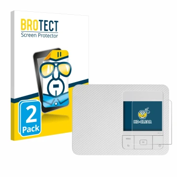 Vorderseite einer Produktverpackung mit dem Markenlogo BROTECT. Daneben ist das Gerät Canon Selphy CP1500 mit dem zugehörigen 