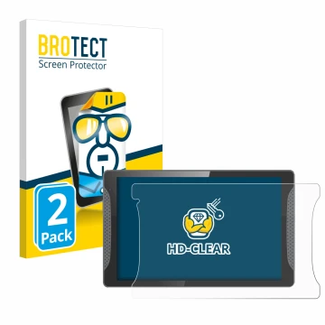 Vorderseite einer Produktverpackung mit dem Markenlogo BROTECT. Daneben ist das Gerät Logicom Multimedia Stand Pro mit dem zug