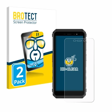 Vorderseite einer Produktverpackung mit dem Markenlogo BROTECT. Daneben ist das Gerät Ulefone Power Armor X11 Pro mit dem zuge