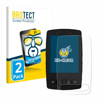 Vorderseite einer Produktverpackung mit dem Markenlogo BROTECT. Daneben ist das Gerät TwoNav Aventura 2 Plus mit dem zugehörig