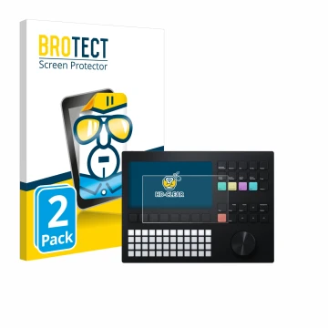 Vorderseite einer Produktverpackung mit dem Markenlogo BROTECT. Daneben ist das Gerät Polyend Tracker mit dem zugehörigen Disp