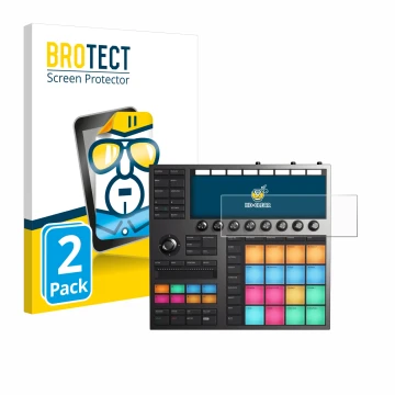 Vorderseite einer Produktverpackung mit dem Markenlogo BROTECT. Daneben ist das Gerät Native Instruments Maschine + mit dem zu