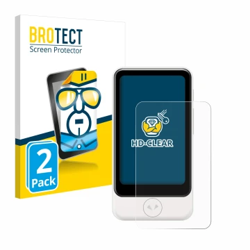 Vorderseite einer Produktverpackung mit dem Markenlogo BROTECT. Daneben ist das Gerät Pocketalk Plus mit dem zugehörigen Displ