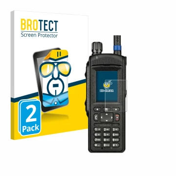 Vorderseite einer Produktverpackung mit dem Markenlogo BROTECT. Daneben ist das Gerät Motorola MTP6650 mit dem zugehörigen Dis