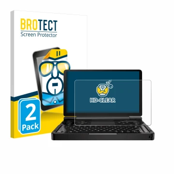 Vorderseite einer Produktverpackung mit dem Markenlogo BROTECT. Daneben ist das Gerät GPD Win Mini (2024) mit dem zugehörigen 