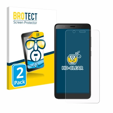 Vorderseite einer Produktverpackung mit dem Markenlogo BROTECT. Daneben ist das Gerät ZTE Blade A32 mit dem zugehörigen Displa