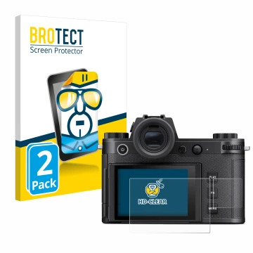 Vorderseite einer Produktverpackung mit dem Markenlogo BROTECT. Daneben ist das Gerät Leica SL3 (Display + Schulterdisplay) mi