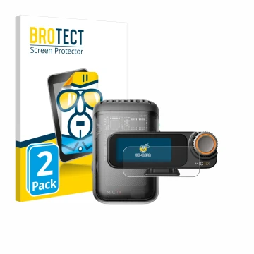 Vorderseite einer Produktverpackung mit dem Markenlogo BROTECT. Daneben ist das Gerät DJI Mic 2 (Receiver) mit dem zugehörigen