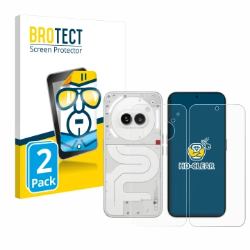 Vorderseite einer Produktverpackung mit dem Markenlogo BROTECT. Daneben ist das Gerät Nothing Phone (2a) (Display+Rückseite) m