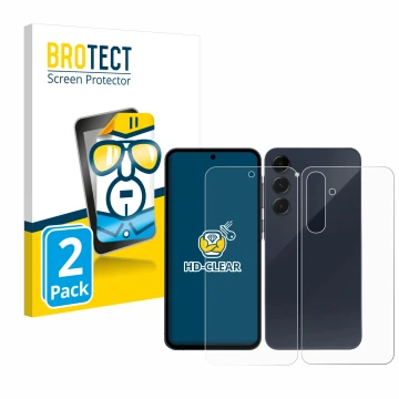 Vorderseite einer Produktverpackung mit dem Markenlogo BROTECT. Daneben ist das Gerät Samsung Galaxy A55 5G (Display+Rückseite