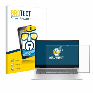 Vorderseite einer Produktverpackung mit dem Markenlogo BROTECT. Daneben ist das Gerät HP Envy 17 2024 mit dem zugehörigen Disp
