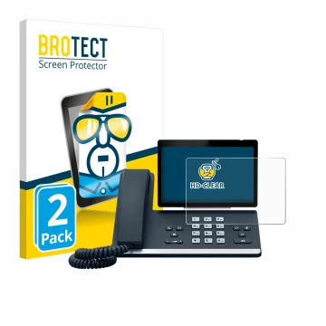 Vorderseite einer Produktverpackung mit dem Markenlogo BROTECT. Daneben ist das Gerät Yealink SIP-T57W mit dem zugehörigen Dis