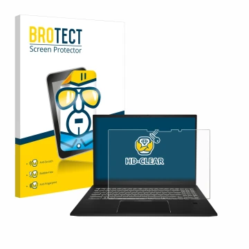 Vorderseite einer Produktverpackung mit dem Markenlogo BROTECT. Daneben ist das Gerät MSI Summit E16 AI Studio mit dem zugehör