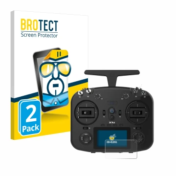 Vorderseite einer Produktverpackung mit dem Markenlogo BROTECT. Daneben ist das Gerät FrSky TWIN X14 mit dem zugehörigen Displ