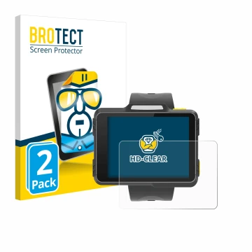 Vorderseite einer Produktverpackung mit dem Markenlogo BROTECT. Daneben ist das Gerät Newland WD1 mit dem zugehörigen Displays