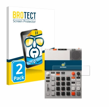 Vorderseite einer Produktverpackung mit dem Markenlogo BROTECT. Daneben ist das Gerät Teenage Engineering EP-133 K.O. II mit d
